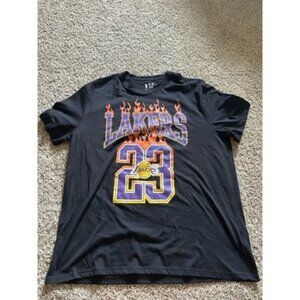 NBA Ultra Game LA Lakers LeBron James Black Crew Neck Shirt Flames #23 Size 2X
